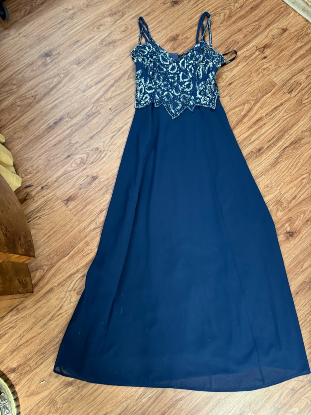 Navy Beaded Evening Gown